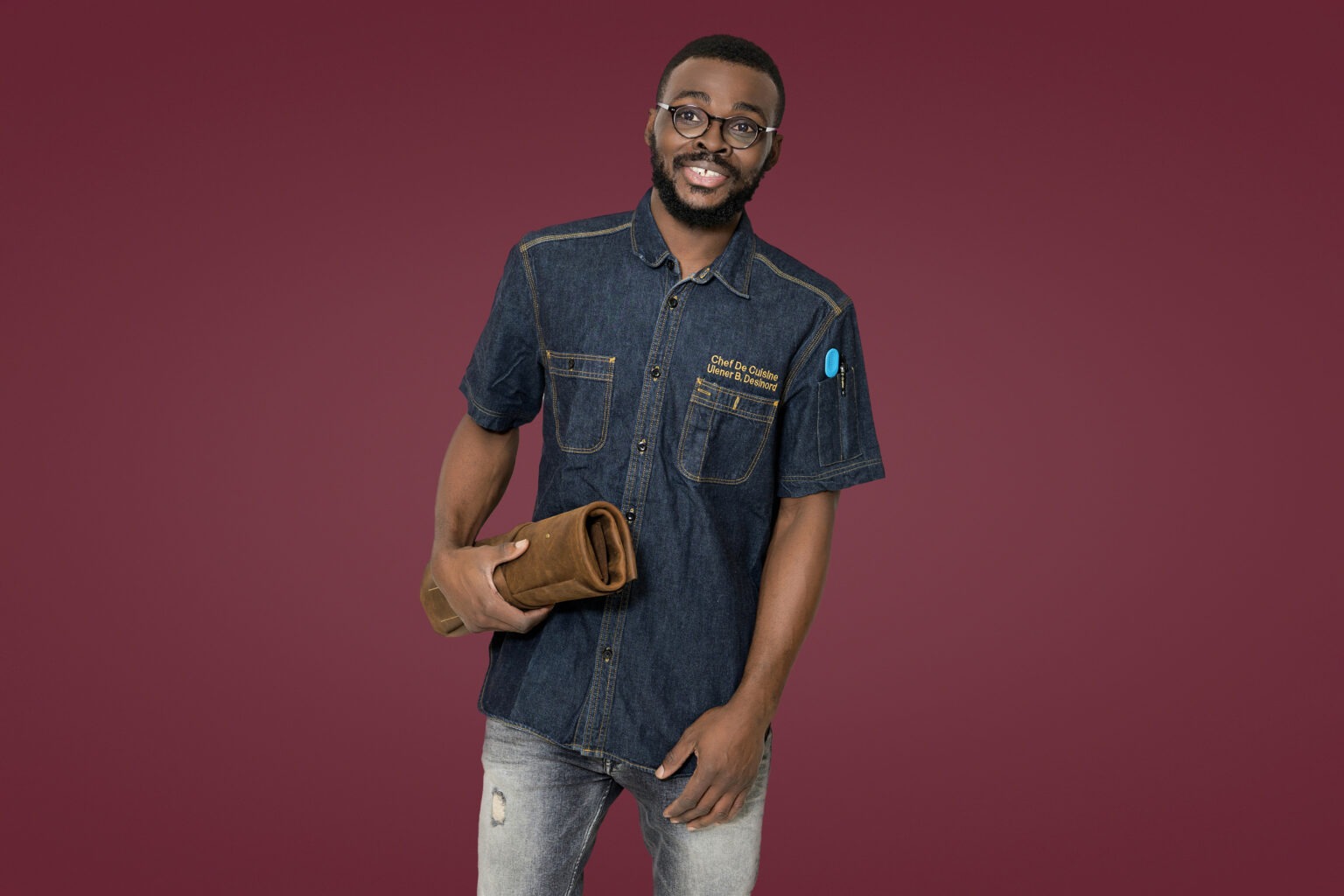 Professional studio portrait of Chef Ulener B. Desinord, Chef de Cuisine, photographed by David Scarola Photography in South Florida — confident, creative, and branded for culinary excellence.Chef Ulener Desinord, professional chef portrait, Chef de Cuisine headshot, culinary branding photography Florida, studio portrait photographer Palm Beach, Miami food professional photographer, South Florida chef branding, David Scarola Photography, executive chef headshot, personal brand photography culinary, high-end professional portrait South Florida.