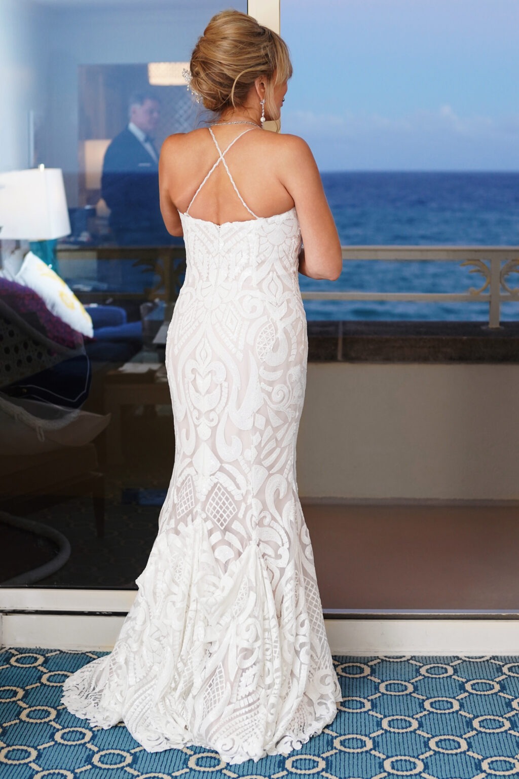 Elegant bride in a stunning lace gown overlooking the Atlantic Ocean during a luxurious wedding celebration at The Eau Palm Beach Resort in Manalapan, Florida. Captured by world-class wedding photographer David Scarola, this image reflects artistry, sophistication, and full-coverage storytelling of a top-tier destination wedding.The Eau Palm Beach wedding photographer, Palm Beach wedding photography, Manalapan wedding photographer, luxury wedding photographer Florida, destination wedding Palm Beach, David Scarola Photography, fine art wedding portraits, top Palm Beach wedding photographer, full event coverage, elegant bride portrait.